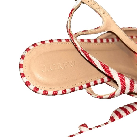 Jcrew red white stripe canvas pointy toe t strap sandals flats size 10 - Picture 4 of 5